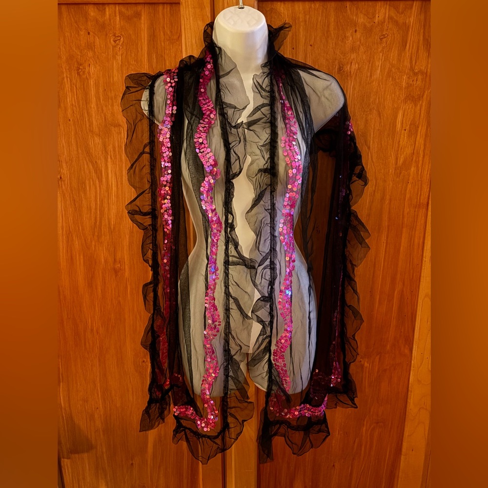 Betsey Johnson Y2K Sheer Black & Sequin Shawl/Scarf - Picture 4 of 4